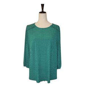 Adrianna Papell Green With White Polka Dot 3/4 Sleeve Blouse Size 1X